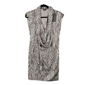 NWT TED BAKER Black Silver 100% Silk Abstract Artsy Cowl Mini Dress SIZE 0 US 2